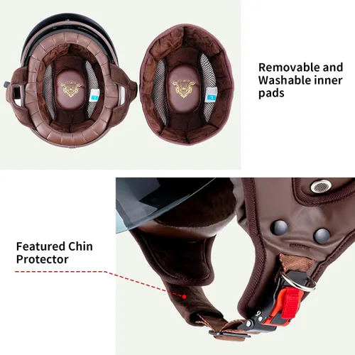 Miniatura 9 de VCOROS - Medio casco para motocicleta F07 de cara abierta, aprobado por DOT VCOROS Medio casco de motocicleta F07 de cara abierta aprobado por DOT