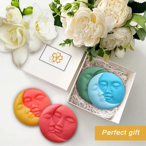 Miniatura 3 de Newmemo Sun & Moon Moldes de jabón de silicona con cara de luna creciente, moldes de jabón de silicona para manualidades para barra de loción