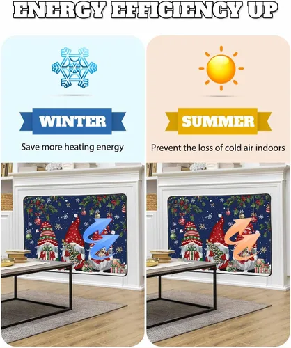 Miniatura 41 de Cubierta magnética azul para chimenea, detiene la pérdida de calor, pantalla de chimenea para interiores, bolas de gnomos de Navidad, árbol de copo