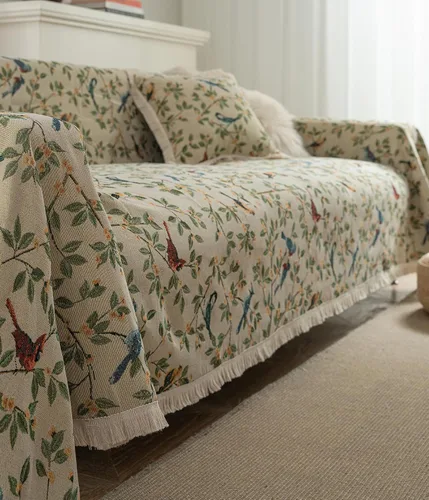 Miniatura 3 de vctops Fundas de sofá jacquard vintage para sofá seccional patrón de pájaros funda de sofá con flecos para perros fundas de sofá de dos plazas funda