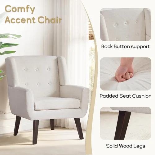 Miniatura 5 de HUIMO Silla de Acento para Sala de Estar, Sillón Tapizado con Botones Capitoné, Sillas de Sofá de Tela de Lino para Dormitorio, Sala de Estar, Silla