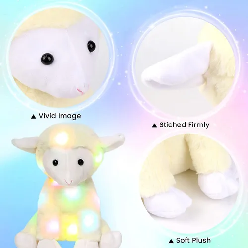 Miniatura 6 de Hopearl Cordero de peluche con luces LED, flexible, con luces de noche que brillan en la oscuridad, para festival, cumpleaños, niños pequeños