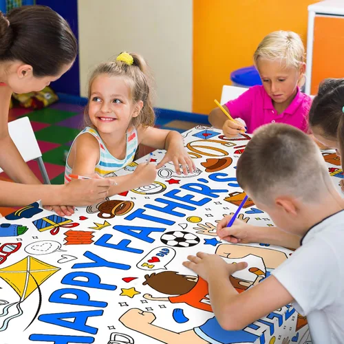 Miniatura 7 de Gatherfun Póster de Actividades Temático del Día del Padre/Cubierta de Mesa - 72" x 31.5" Arte de Pared para Pared de Aula, Fiestas Escolares