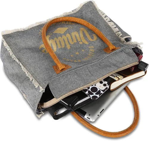 Miniatura 4 de KPL Sel De Mer Upcycled Canvas and leather Hand Bag Cowhide Tote Bag shopping bag carry on leather bag