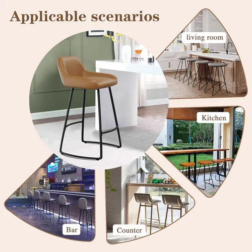 Miniatura 9 de Alunaune Juego de 2 taburetes de bar de 24 pulgadas, de piel sintética de mediados de siglo, sillas de bar modernas para comedor con patas traseras