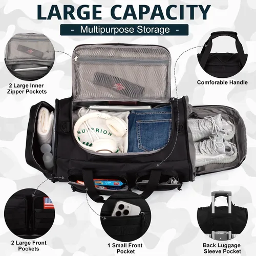 Miniatura 3 de Bolsa táctica de gimnasio para hombres, 50L grande 3 en 1 bolsa deportiva con compartimento para zapatos para viajes, mochila de viaje resistente al