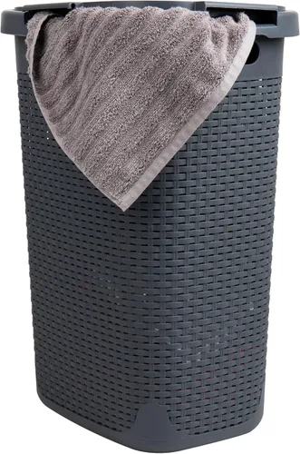 Miniatura 8 de Mind Reader Cesta para Ropa Sucia Delgada de 60L, Cesta de Ropa, Tapa, Estilo Mimbre, Plástico, 17.65"L x 13.75"A x 24.15"Al, Juego de 2, Gris