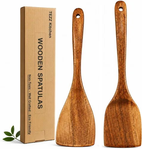 Miniatura 8 de Juego de utensilios de cocina de madera, 5 cucharas de madera de acacia natural para cocinar para sartén antiadherente, juego de utensilios