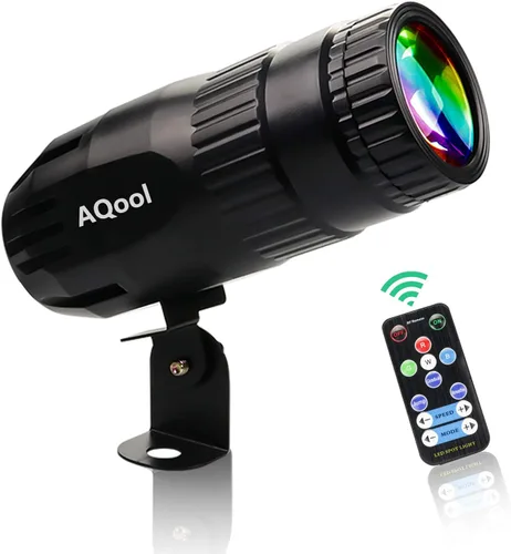 Luz Pinspot, AQool Mini Foco de Bola de Espejo de 15W, Luces Pinspot de Haz LED RGBW Súper Brillante, Iluminación de Escenario con Control Remoto
