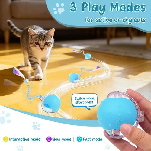 Miniatura 4 de Pelota de juguete motorizada inteligente interactiva para gatos, 2 colas y 2 velocidades, juguete de juego automático activado por movimiento