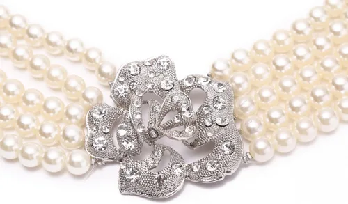 Miniatura 2 de Audrey Style Strand Flapper - Collar de perlas para mujer, inspirado en BAT, Blanco perla