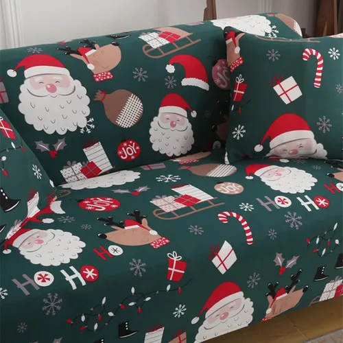 Miniatura 3 de Yiran - Funda de sofá verde de Navidad, protector de muebles para niños y mascotas con Santa Claus impreso, funda elástica para sofá de 3 plazas