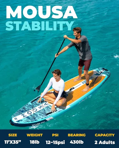 Miniatura 2 de MOUSA 10‘8/11'×35" Extra Wide Inflatable Stand Up Paddle Board, Stable Paddleboard SUP for 2 People/Family, Anti-Slip Full EVA Deck, 3 Handles, 100L