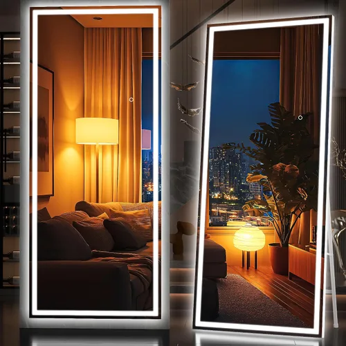 Miniatura 17 de Hasipu Espejo de longitud completa con luces, espejo de pie LED de 65 x 22 pulgadas, espejo de cuerpo completo para vestirse, espejo montado