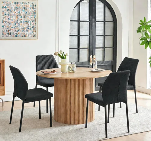 Miniatura 34 de Juego de mesa de comedor redonda de 37 pulgadas para 4, juego de café pequeño moderno de mediados de siglo para comedor, cocina y apartamento