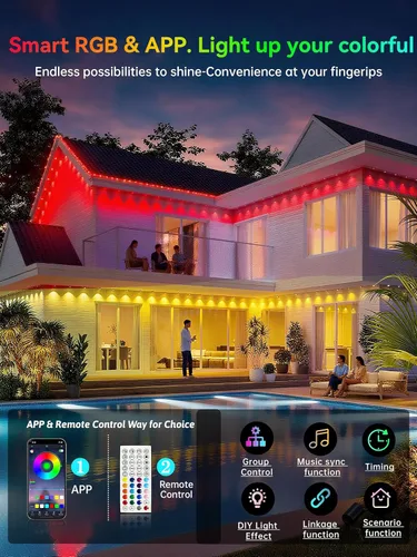 Miniatura 4 de Luces permanentes para exteriores, 250 pies RGB IP67 iluminación de aleros impermeables, luces LED inteligentes para exteriores