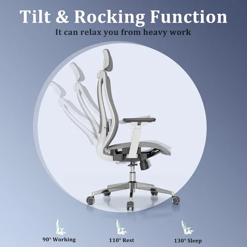 Miniatura 7 de Logicfox Silla de oficina ergonómica, silla de escritorio de malla con respaldo alto, soporte lumbar ajustable y reposabrazos 3D, silla giratoria