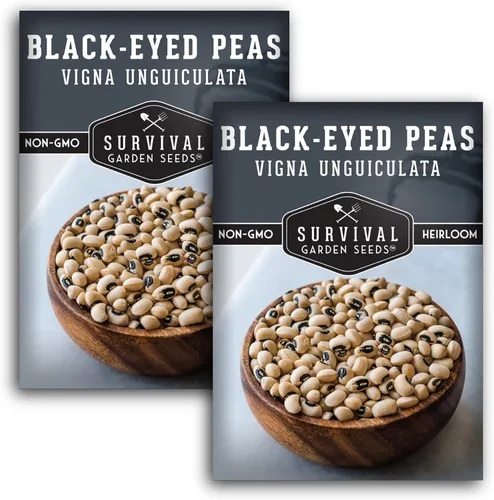 Survival Garden Seeds Paquete de 2 semillas de guisantes de ojos negros para plantar, 2 paquetes de semillas con instrucciones para cultivar