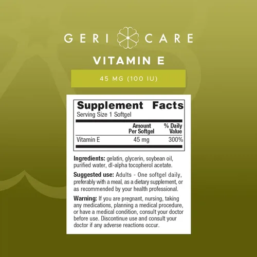 Miniatura 8 de GeriCare Cápsulas de vitamina E de alta potencia – 100 UI para la piel y el apoyo inmunológico, 45 mg 100 unidades Vitamina E orgánica