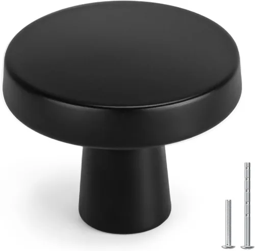 homdiy Paquete de 5 manijas de gabinete negras redondas opacas, manijas de cocina de zinc y aleación de metal para cajones de cómoda, escritorio,