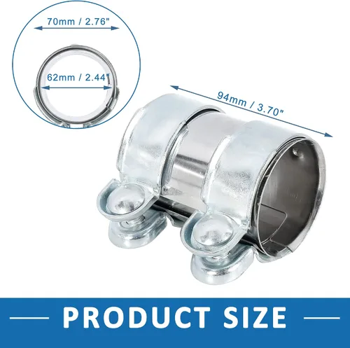 Miniatura 3 de Manguito de tubo de escape 12793501 2.441 x 3.701 in Manguito de abrazadera de banda de escape para Volkswagen Jetta 2005-2014 acero inoxidable tono