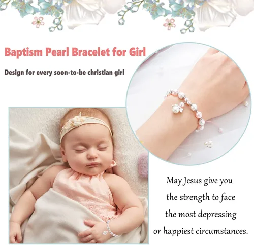 Miniatura 4 de Lanqueen Pulsera cristiana de bautismo para la primera comunión, regalos para niñas, niños, hija, hijo, nieta, nieto, cruz, ángel, pulsera