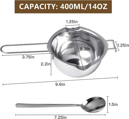 Miniatura 2 de Olla doble de acero inoxidable de 2 piezas con 2 cucharas de metal, olla de fusión de chocolate para derretir chocolate, mantequilla, queso, velas