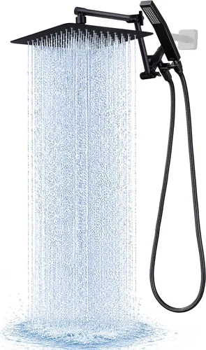 Miniatura 18 de G-Promise Cabezal de ducha de metal de 10 pulgadas con combo de rociador de mano, desviador de 3 ajustes, brazo de extensión ajustable con juntas