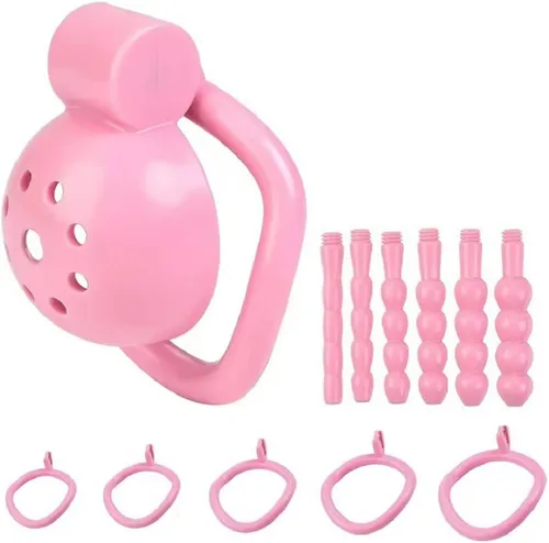 Dispositivo de castidad para hombres, jaula de pene bloqueado, para el ejercicio del pene (Rosa)