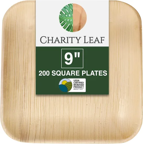 Miniatura 11 de Platos cuadrados desechables de hoja de palma Charity Leaf de 9" (22.86 cm) (50 piezas) Platos de servir tipo bambú, tablas desechables, vajilla