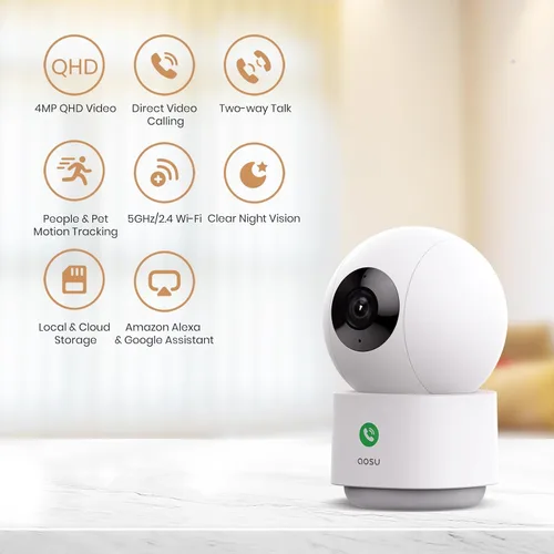 Miniatura 2 de aosu Cámara de Seguridad Interior de 4MP - Monitor de Bebé Cámara para Mascotas 2.5K 360° para Seguridad del Hogar con Router Wi-Fi de 5/2.4 GHz