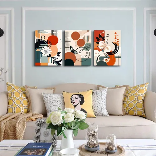 Miniatura 3 de MHARTK66 Lienzo decorativo para pared para dormitorio y sala de estar, pintura de pared de flores boho y vintage, arte abstracto, listo para colgar
