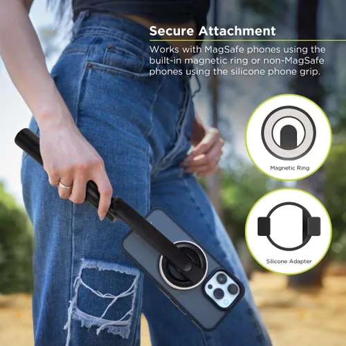 Miniatura 2 de PureGear Soporte de trípode magnético para selfie stick con control remoto inalámbrico, compatible con MagSafe para iPhone serie 17/16/15/14/13/12