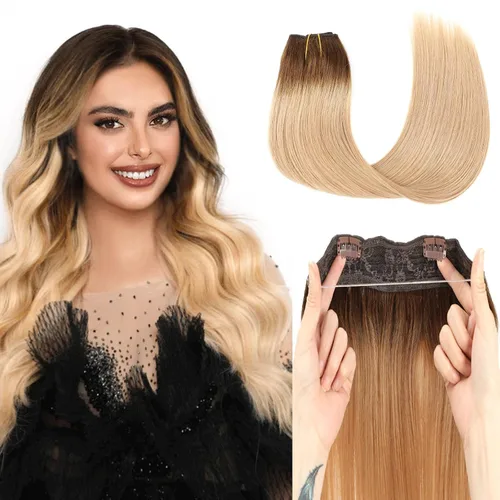 Miniatura 17 de Tinashe Extensiones de cabello humano real con alambre, lacio, 12 pulgadas, 2.47 onzas, rubio claro, con reflejos rubio dorado, extensiones