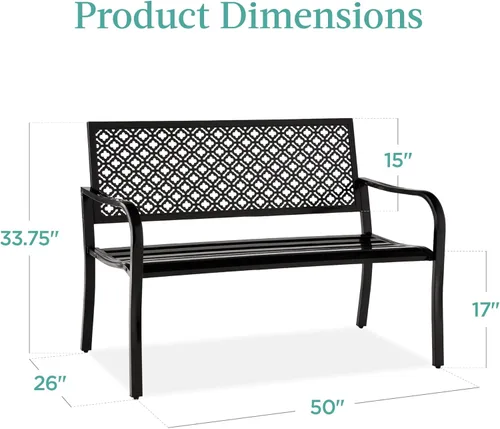 Miniatura 2 de Best Choice Products Banco al aire libre para 2 personas, muebles de bancos de acero metálico para jardín, patio, porche, entrada con respaldo
