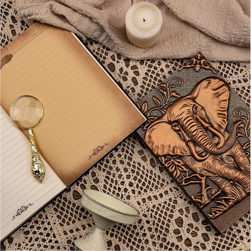 Miniatura 4 de Diario de Cuero Vintage con Elefante 3D con Juego de Bolígrafos, Libreta Diaria de Cuero Antiguo Hecha a Mano, Cuaderno de Bocetos, Diario de Viaje