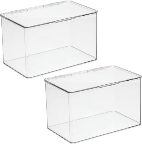 Miniatura 10 de mDesign Juego de 2 cajas de almacenamiento con tapas – Cajas de almacenamiento apilables de plástico para guardería – Práctico juego de cajas