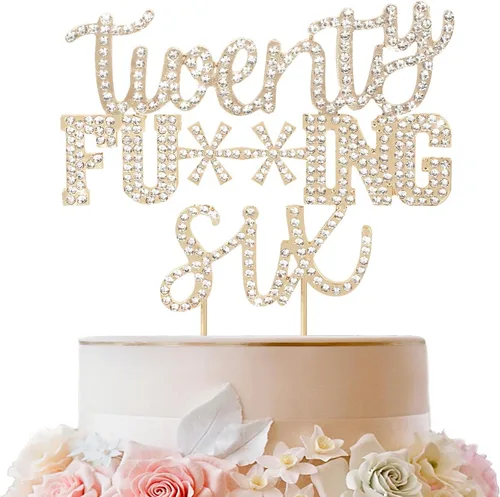 Miniatura 70 de LINGTEER Veintiún divertidos adornos dorados para tartas con diamantes de imitación – Saludos a los 21 años de edad, decoración de centros de mesa