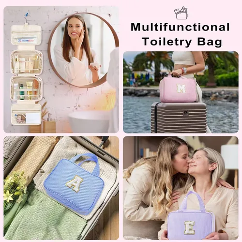 Miniatura 6 de TOPEAST Neceser colgante de viaje, bolsa de aseo personalizada con inicial, regalos de cumpleaños para mamá, hija, hermana, amigas, artículos Púrpura