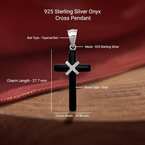 Miniatura 5 de Diamond2Deal Colgante de cruz de ónix de plata de ley 925, Plata esterlina Plata Piedra, Ónix