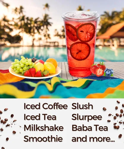 Miniatura 5 de Copas de plástico transparente de 32 oz con tapas sin paja, 25 juegos de vasos desechables de plástico para café helado, vasos para llevar con tapas