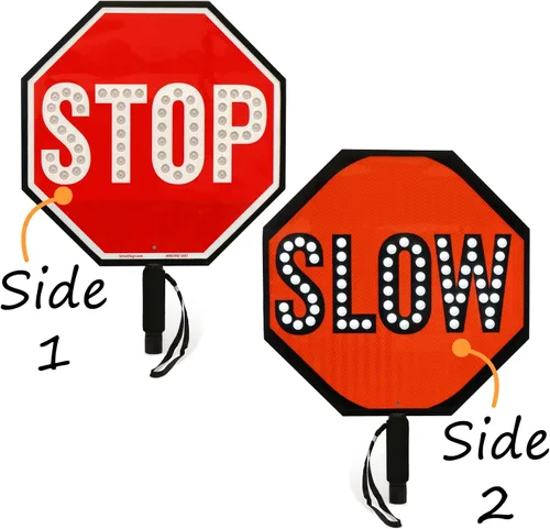 Miniatura 2 de SmartSign Paleta LED STOP SLOW – Señal de parada lenta reflectante de mano con asa, 18 pulgadas de doble cara, modos de luz LED