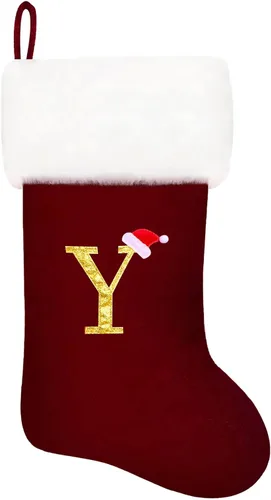 Miniatura 27 de Calcetines de Navidad bordados de 20 pulgadas con monograma, terciopelo negro con puño de felpa blanca supersuave, adornos clásicos para decoración