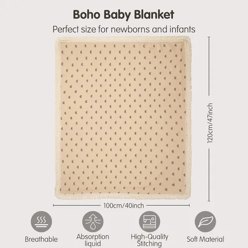 Miniatura 5 de Manta de muselina de algodón insular para bebé con borla, manta de muselina boho bohemio para bebé con borla, manta de recepción para bebé con Arco