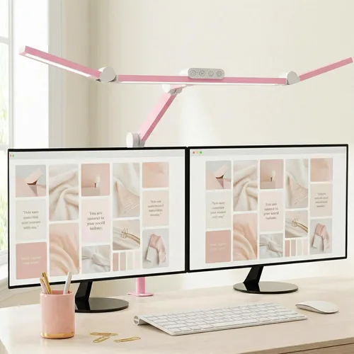 Micomlan Lámpara de escritorio de arquitecto para oficina en casa, lámpara de escritorio rosa con abrazadera para trabajar, luz de mesa LED