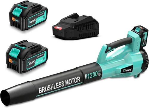 Miniatura 12 de Tietoc Soplador de hojas inalámbrico, soplador de hojas eléctrico sin escobillas de 1200 W con 2 baterías de 5.0 Ah, potentes sopladores de hojas