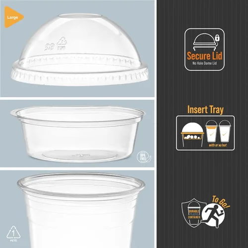 Miniatura 4 de ELEGANT DISPOSABLES Vasos de plástico para postre de 16 onzas con insertos de 4 onzas y tapas 50 juegos de envases de yogur de 16 OZ