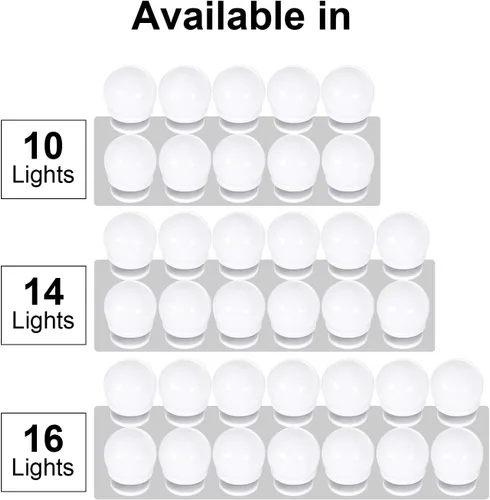 Miniatura 7 de Luces de tocador para espejo, 16 bombillas LED, luces de maquillaje Hollywood, 3 modos de color, brillo regulable, enchufar, pegar, para tocador