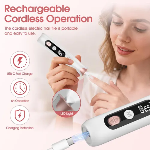 Miniatura 5 de Haootadiy Lima eléctrica de uñas, pulidor eléctrico inalámbrico con brocas de uñas, bandas de lijado, juego profesional de manicura y pedicura