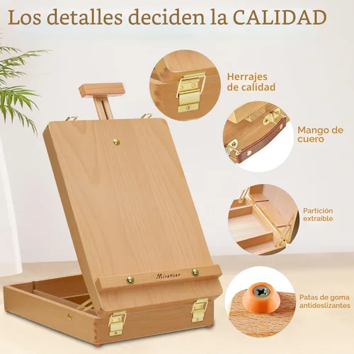 Miniatura 3 de Deluxe Art Supplies - Juego de arte de 27 piezas con caballete de mesa, pintura acrílica de 12 colores, 10 pinceles de pintura, 3 paneles de lienzo